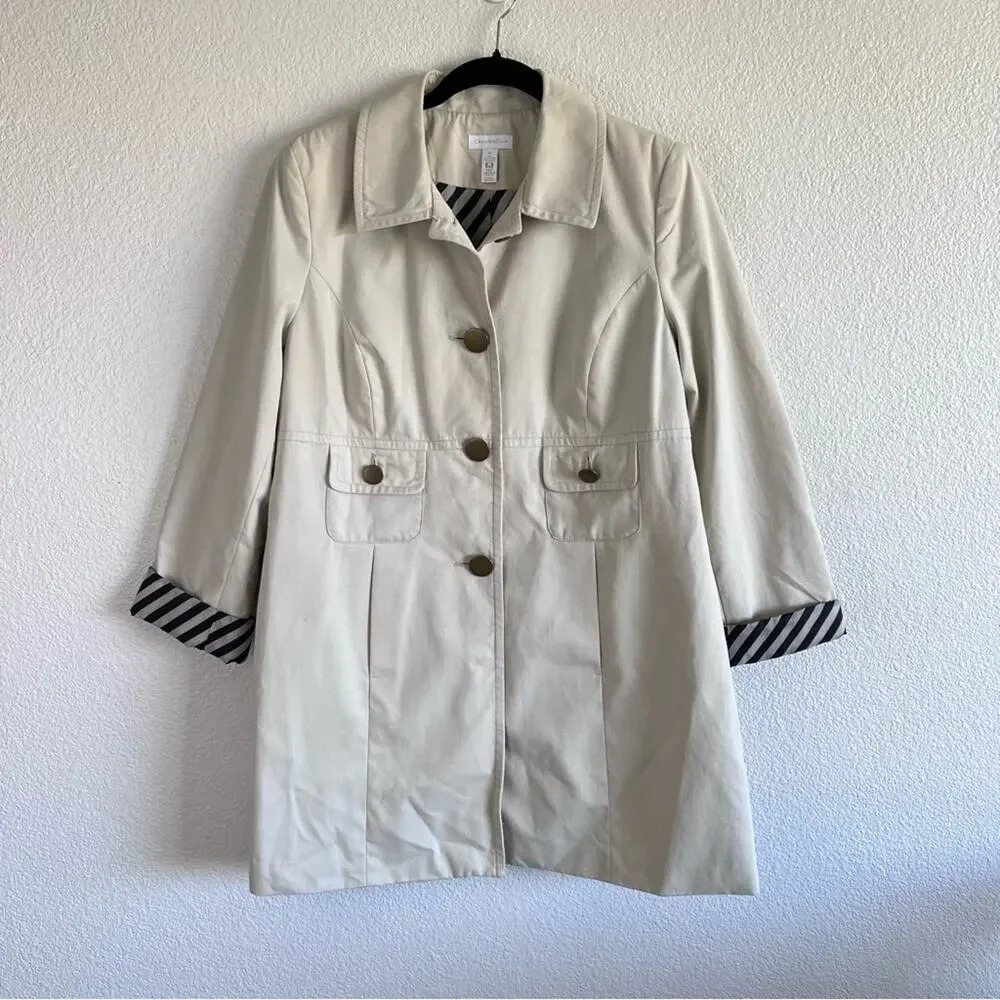 Charter Club Women's Cream Black Striped Cotton Blend Empire Waist Jacket - Picture 1 of 12
